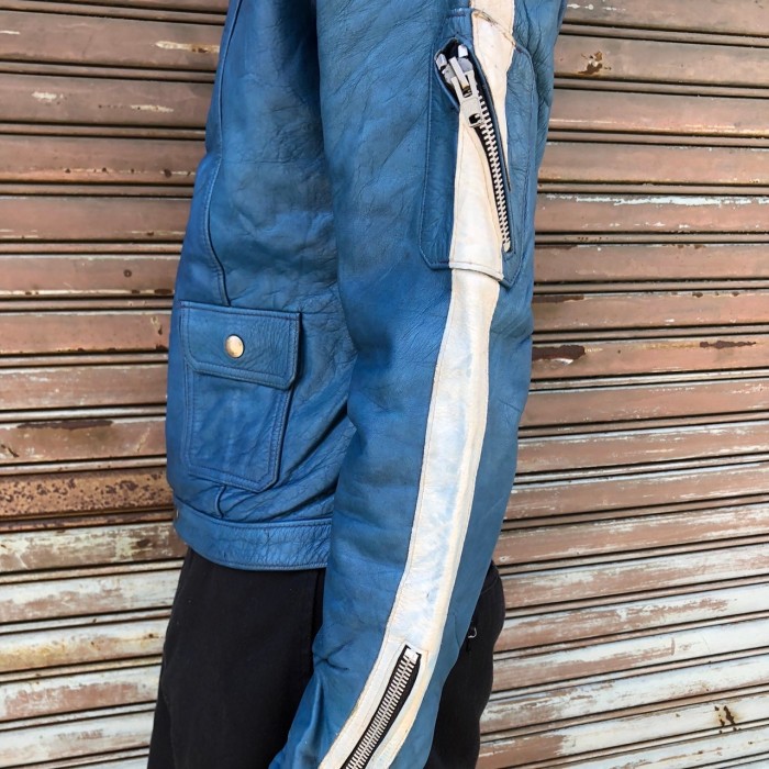 70s フランス製 Christophe ブルー シングルライダース ジャケット ヴィンテージ レザー イギリス 80s パンクス ルイスレザー レーシング | Vintage.City 古着屋、古着コーデ情報を発信