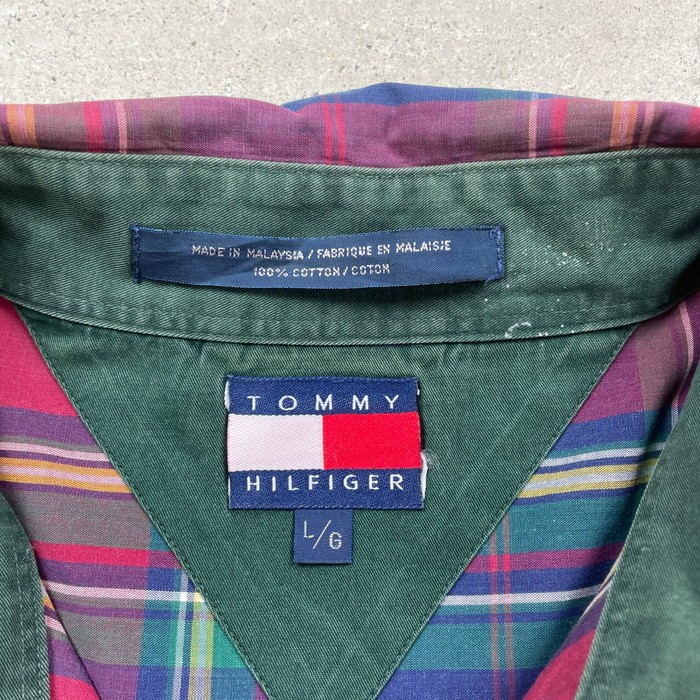 80～90年代 TOMMY HILFIGER トミーヒルフィガー マドラスチェックシャツ ボタンダウンシャツ メンズXL相当 | Vintage.City 빈티지숍, 빈티지 코디 정보