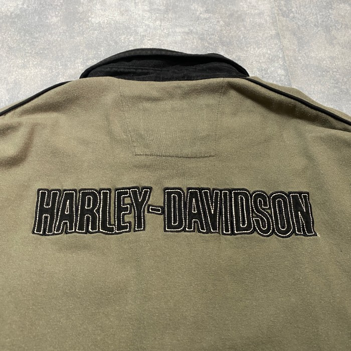 【XLサイズ】ハーレーダビッドソン　刺繍ワンポイント　バックロゴ　カーキグリーン  ポロシャツ | Vintage.City 빈티지숍, 빈티지 코디 정보