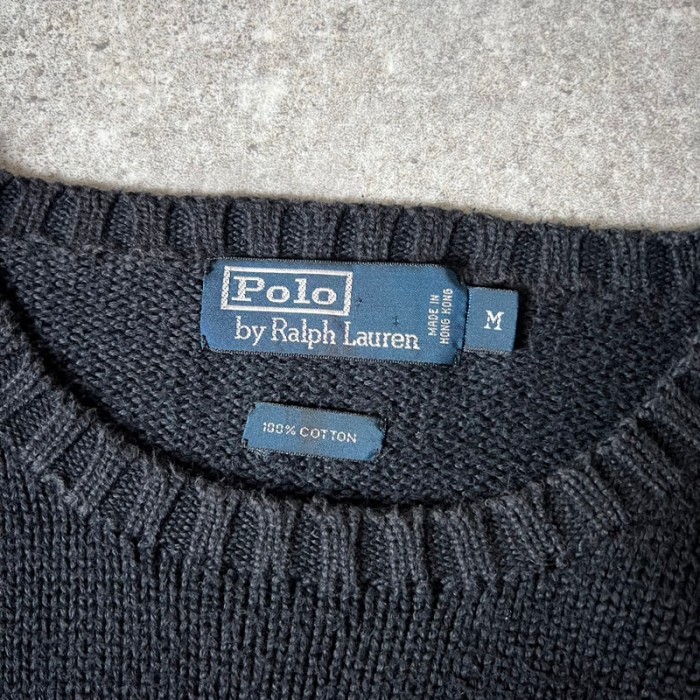 90s POLO RALPH LAUREN コットン ニット セーター M / 90年代 オールド ポロ ラルフローレン ポニー刺繍 ブラック | Vintage.City 古着屋、古着コーデ情報を発信