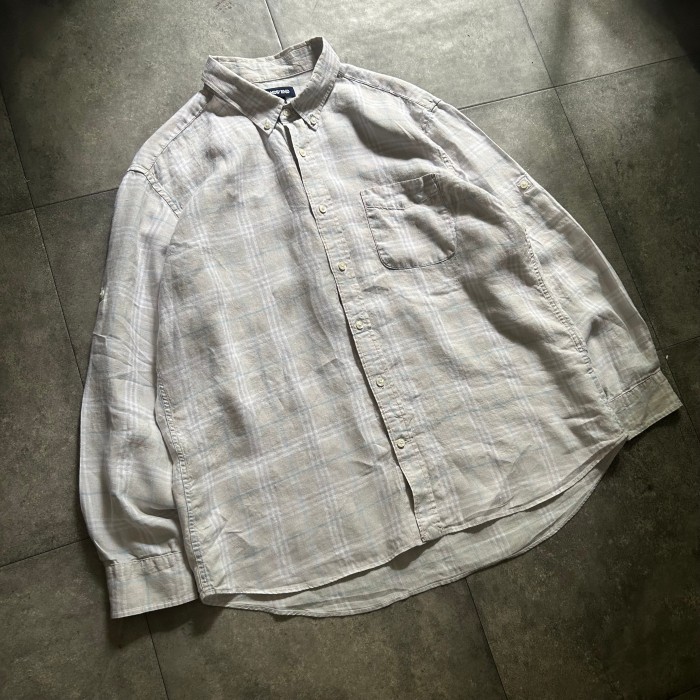 ランズエンド リネンシャツ チェック 2XL ライトグレー | Vintage.City 古着屋、古着コーデ情報を発信