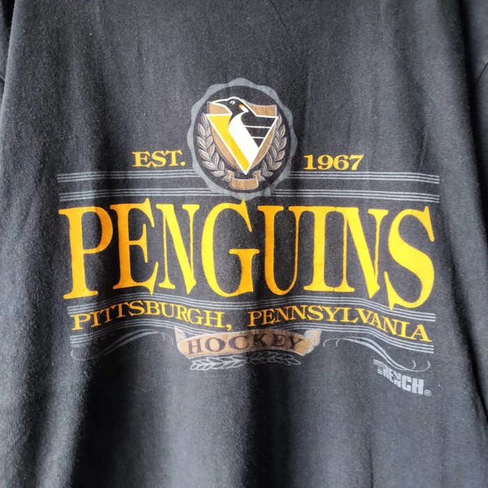 TRANCH　90s  USA製　  NHL   ペンギンズ  バックプリント　Tシャツ　半袖 ブラック　ヴィンテージ　アメカジ　ストリート　ユニセックス　一点物　古着 | Vintage.City 빈티지숍, 빈티지 코디 정보