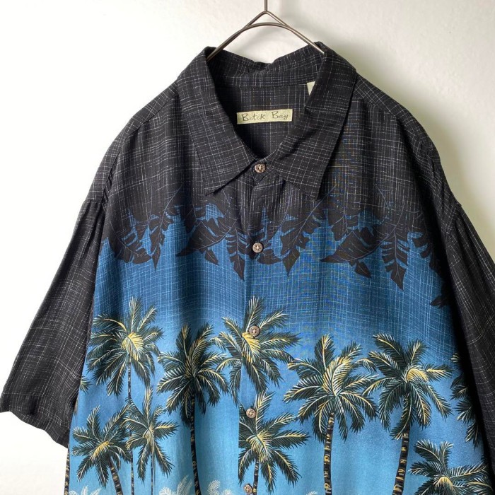 90s USA古着 アロハシャツ ヤシの木 風景 ビッグプリント ブラック XL | Vintage.City 빈티지숍, 빈티지 코디 정보