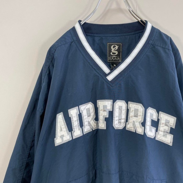 U.S. AIR FORCE big logo nylon jacket size L 配送C エアフォース　ナイロンプルーバージャケット　ビッグ刺繍ロゴ | Vintage.City 빈티지숍, 빈티지 코디 정보