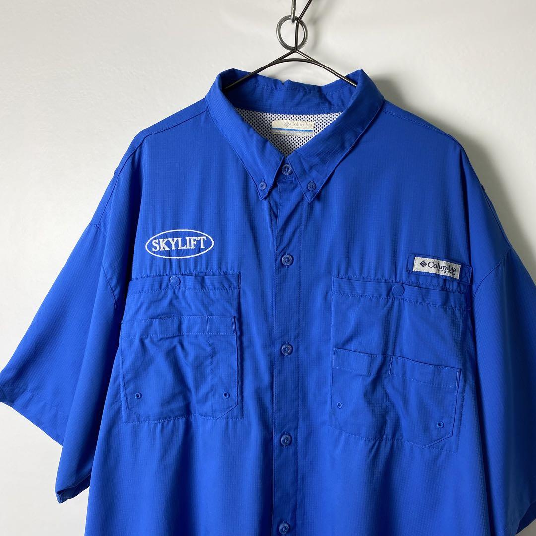 Columbia PFG フィッシングシャツ 半袖 企業ロゴ ブルー 2XL | Vintage 
