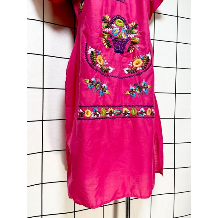 メキシカンワンピース 花刺繍 ピンク フォークロア レトロ ヴィンテージ | Vintage.City 古着屋、古着コーデ情報を発信