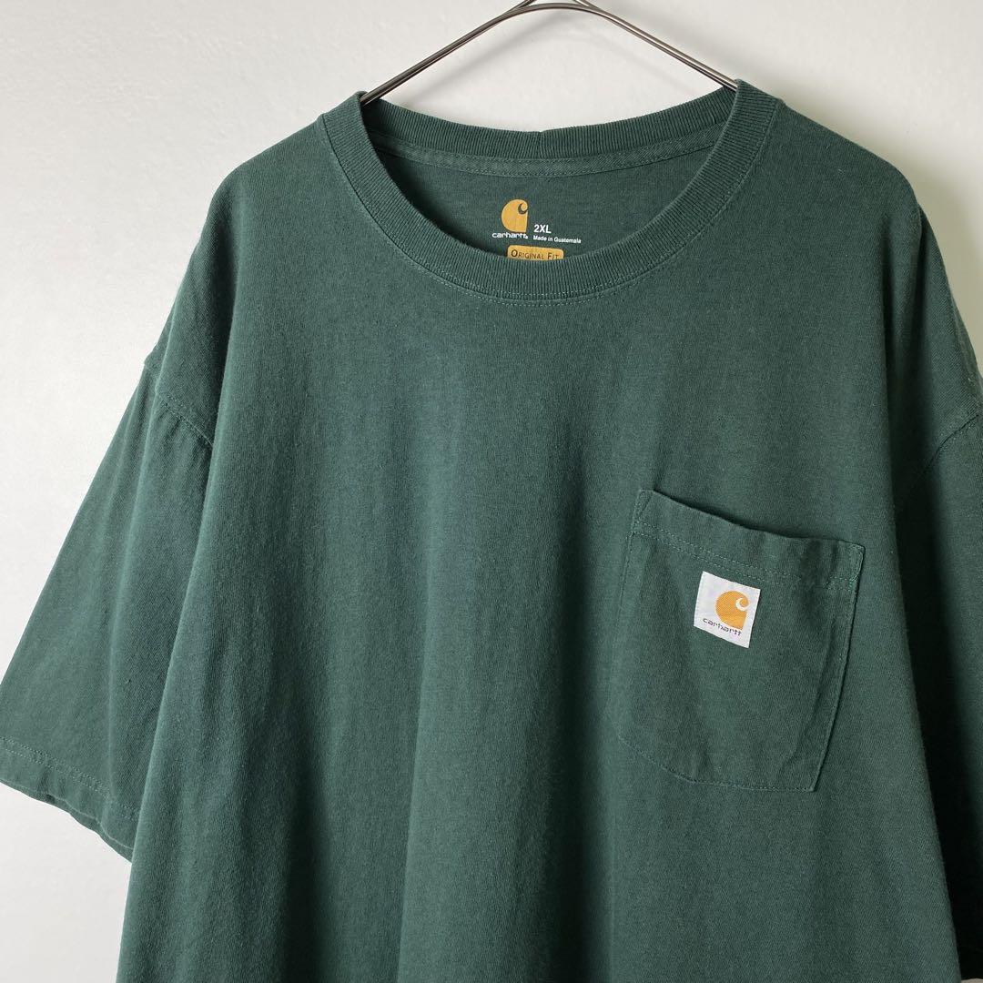 古着 Carhartt Tシャツ 刺繍ロゴ ポケット付き グリーン 2XL | Vintage 