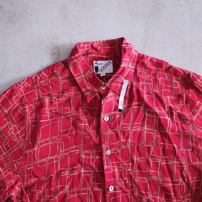 GOOUCH  Deadstock rayon ss shirts グーチ デッドストック レーヨン　半袖　柄シャツ　赤 | Vintage.City 빈티지숍, 빈티지 코디 정보