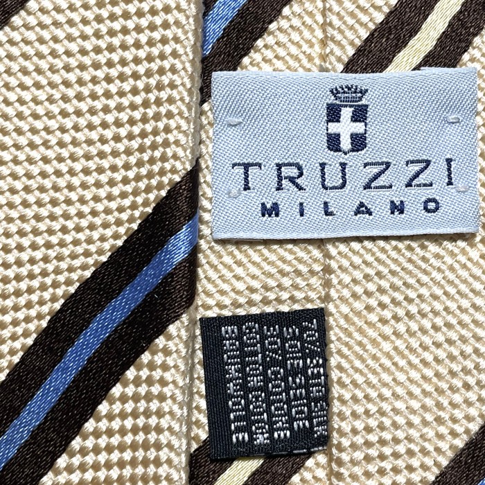 MADE IN ITALY製 TRUZZI レジメンタルストライプ柄シルクコットンネクタイ ベージュ | Vintage.City 古着屋、古着コーデ情報を発信