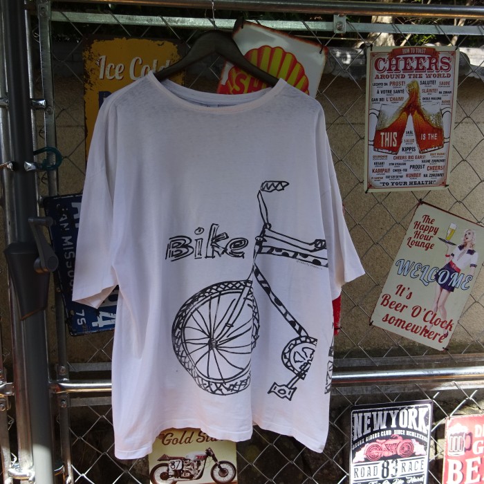 イラストTシャツ USA製 ホワイト XL バイク プリント シングルステッチ 10043 | Vintage.City 古着屋、古着コーデ情報を発信