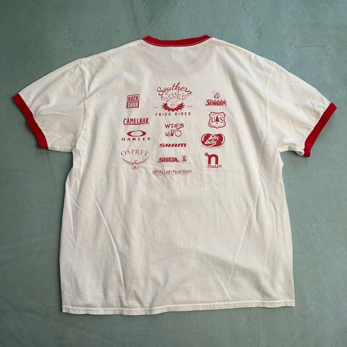 リンガーTシャツ　バンドT　両面プリント　ロバ　半袖Tシャツ　赤　白 | Vintage.City 古着屋、古着コーデ情報を発信
