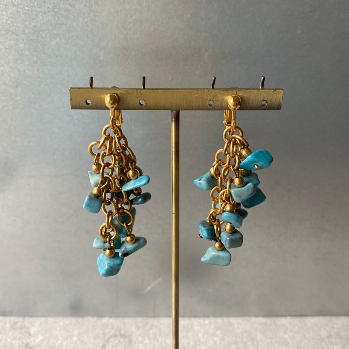 Vintage 80s USA rough cut turquoise earrings レトロ アメリカ ヴィンテージ ラフカット 天然石 ターコイズ イヤリング | Vintage.City 古着屋、古着コーデ情報を発信