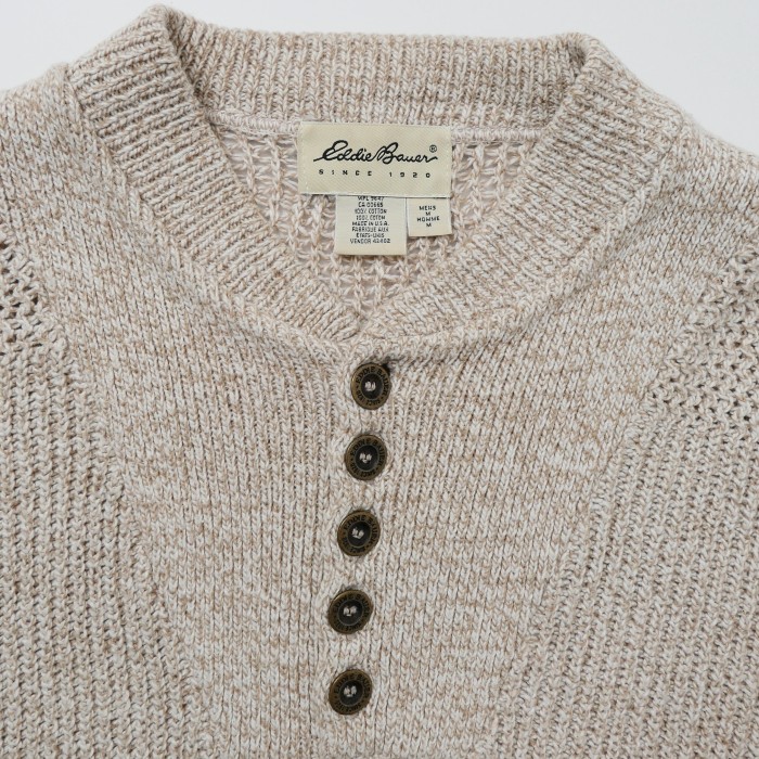 EDDIE BAUER / エディーバウアー 90's Henry Neck Cotton Knit Made in USA | Vintage.City 빈티지숍, 빈티지 코디 정보