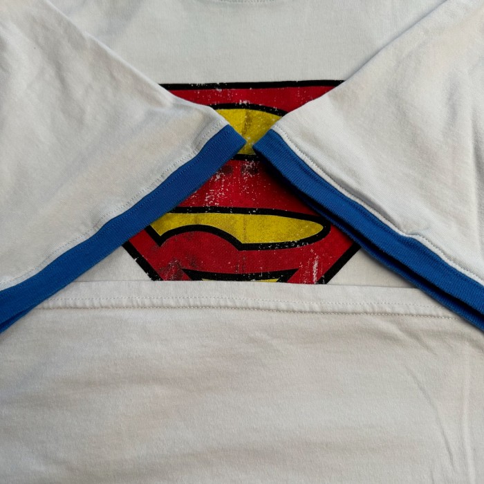 SUPERMAN　スーパーマン　リンガーTシャツ　半袖Tシャツ　白　青 | Vintage.City 빈티지숍, 빈티지 코디 정보
