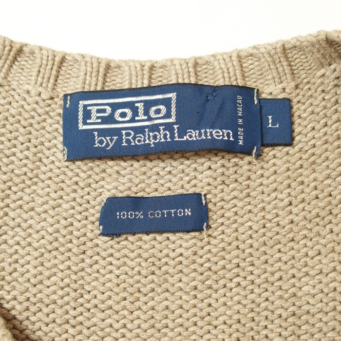 Polo by Ralph Lauren ニットベスト ポロ ラルフローレン コットンニット ワンポイント ベージュ Lサイズ | Vintage.City 古着屋、古着コーデ情報を発信