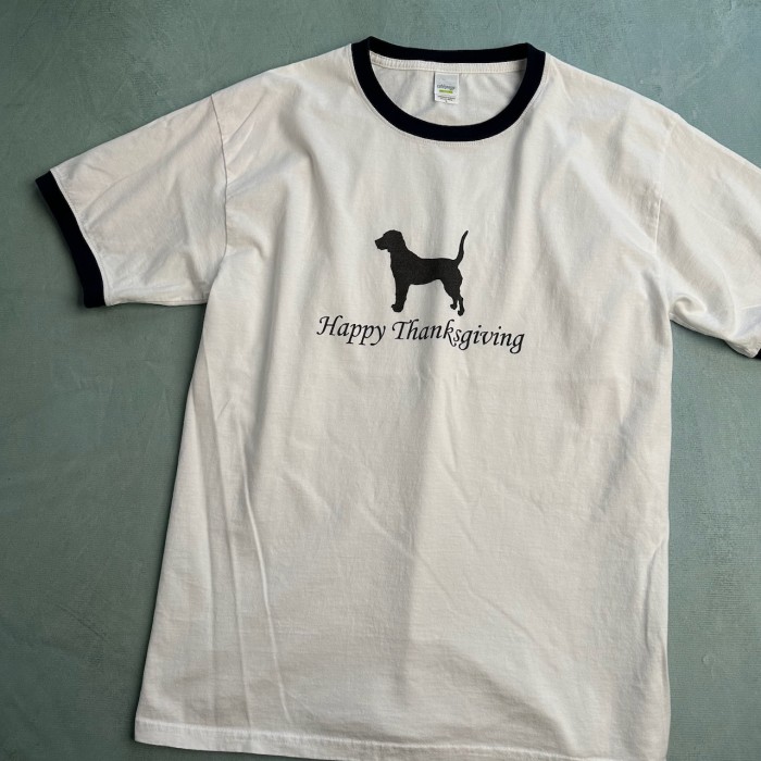 リンガーTシャツ　犬　アニマルプリント　半袖Tシャツ　白　紺 | Vintage.City 古着屋、古着コーデ情報を発信