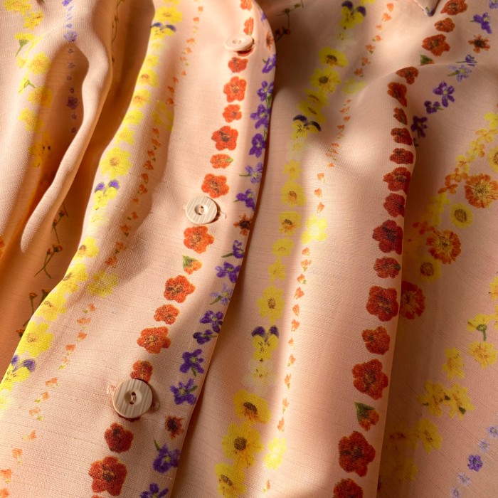Vintage 80s retro sherbet orange flower pattern blouse レトロ ヴィンテージ 古着 シャーベット オレンジ フラワー柄 ブラウス | Vintage.City 빈티지숍, 빈티지 코디 정보