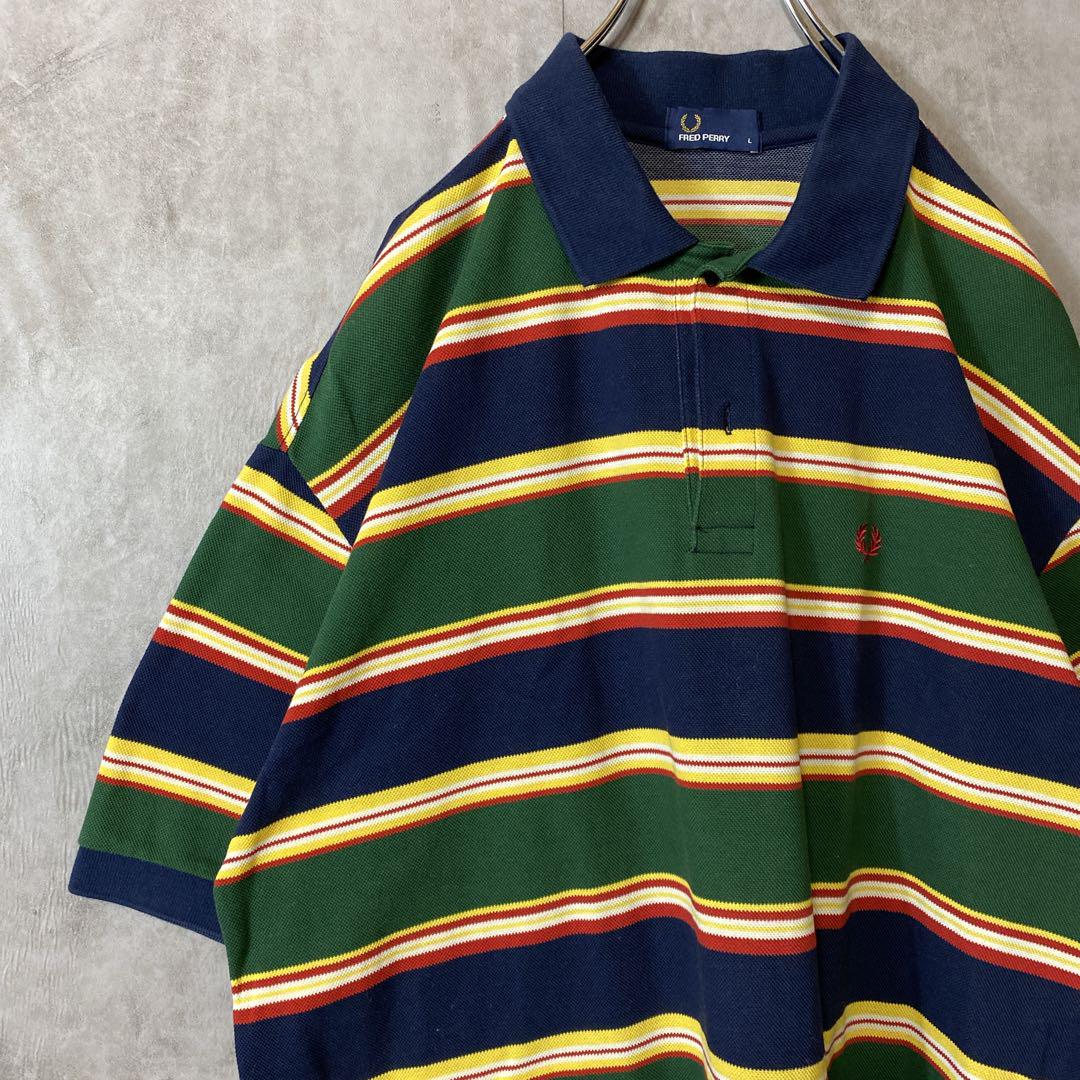 FRED PERRY bordernpolo shirt size L 配送A フレッドペリー ワン