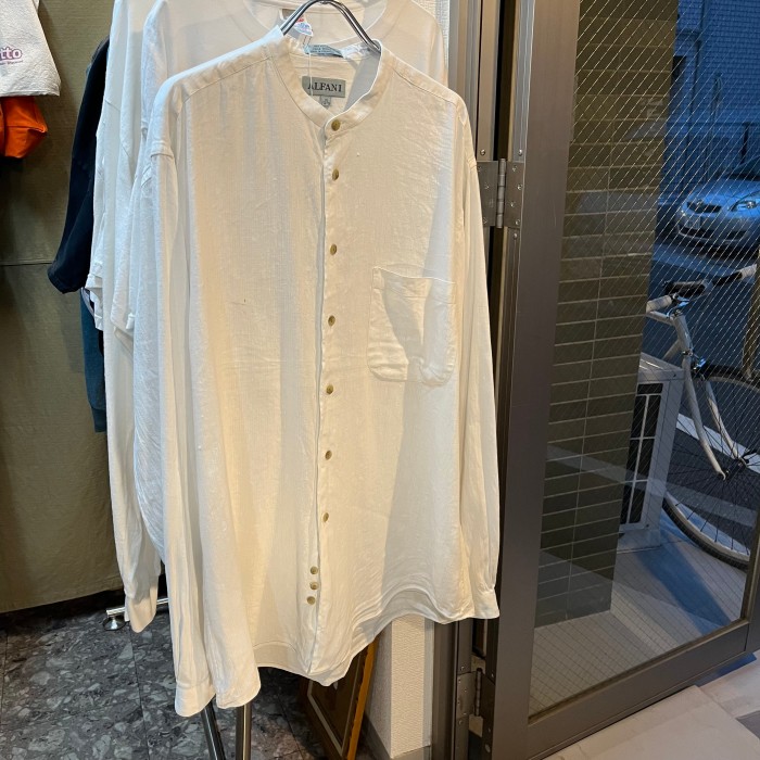 no collar linen/cotton shirt | Vintage.City 古着屋、古着コーデ情報を発信
