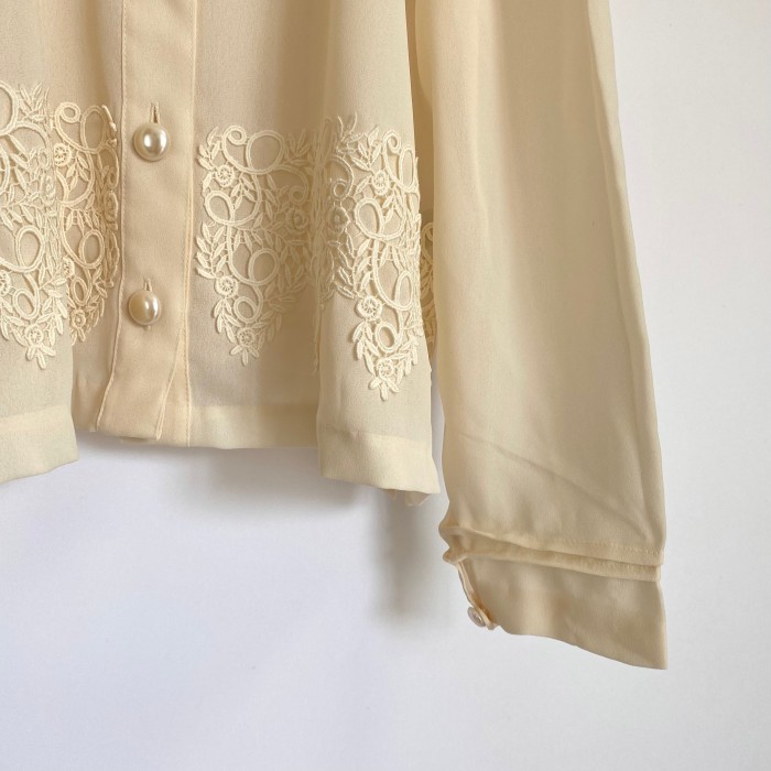 Vintage 80s retro botanical lace blouse レトロ ヴィンテージ 古着 ボタニカル レース シアー オフホワイト ブラウス | Vintage.City 빈티지숍, 빈티지 코디 정보