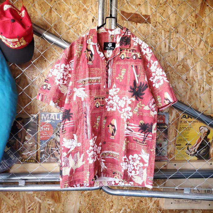 MangoMoon  80s   ハワイ製　オールオーバーパターン　アロハシャツ   オープンカラーシャツ　半袖シャツ　柄シャツ　カメハメハ大王　ヴィンテージ　アメカジ　ユニセックス　一点物　古着 | Vintage.City 古着屋、古着コーデ情報を発信