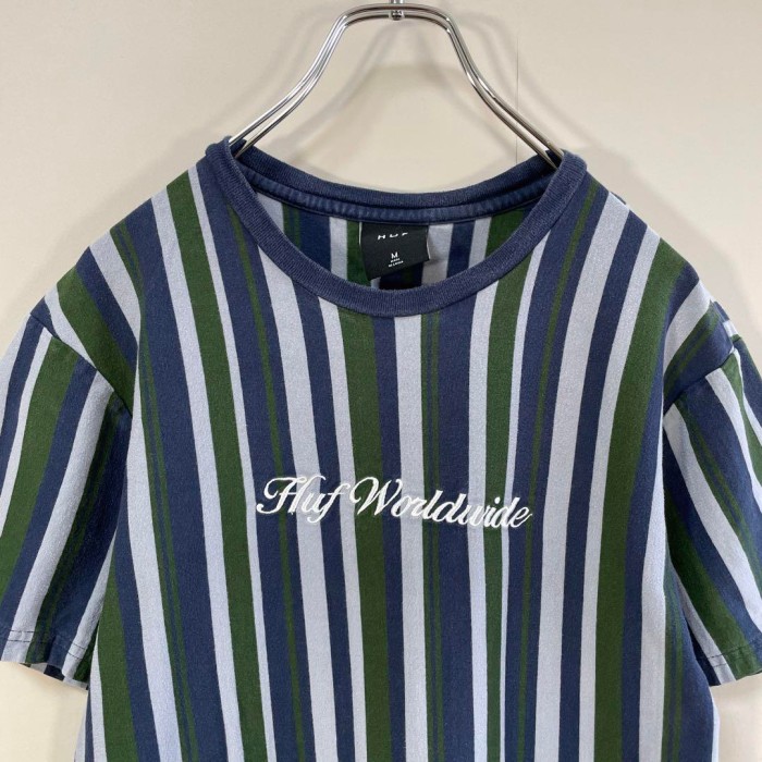HUF multi stripe T-shirt size M 配送C ハフ　センター刺繍ロゴ　マルチストライプ | Vintage.City 古着屋、古着コーデ情報を発信
