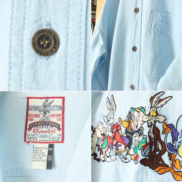 90s USA AUTHENTIC COLLECTION LOONEY TUNES CLASSIC コットン シャツ ライトブルー メンズS バッグスバニー ロードランナー アメリカ古着 | Vintage.City 古着屋、古着コーデ情報を発信