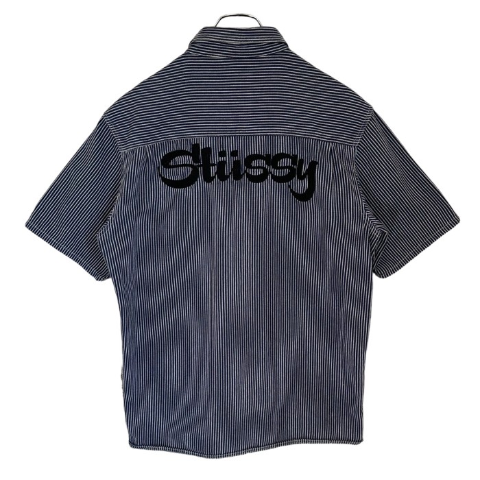 stussy ステューシー シャツ L 半袖 バックロゴ 刺繍ロゴ ストライプ | Vintage.City 古着屋、古着コーデ情報を発信
