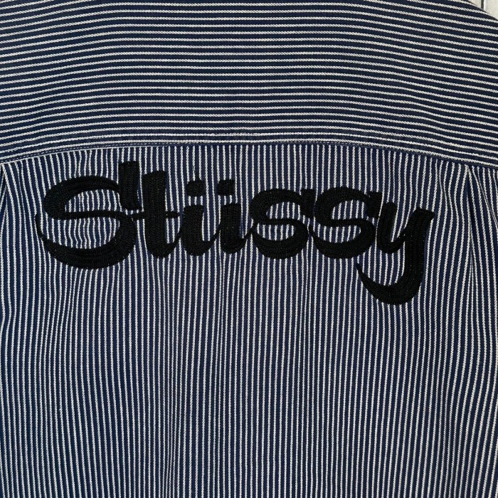 stussy ステューシー シャツ L 半袖 バックロゴ 刺繍ロゴ ストライプ | Vintage.City 빈티지숍, 빈티지 코디 정보