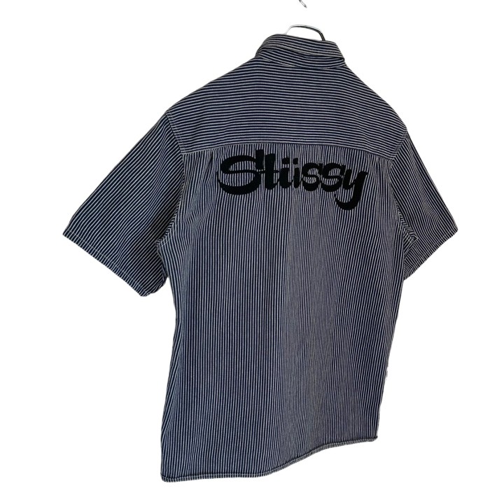 stussy ステューシー シャツ L 半袖 バックロゴ 刺繍ロゴ ストライプ | Vintage.City 빈티지숍, 빈티지 코디 정보