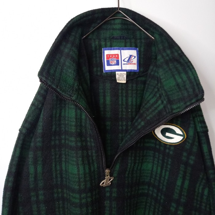 90s　NFL　ハーフジップ　フリース　ブルゾン　刺繍　チェック　グリーン　XL | Vintage.City 빈티지숍, 빈티지 코디 정보