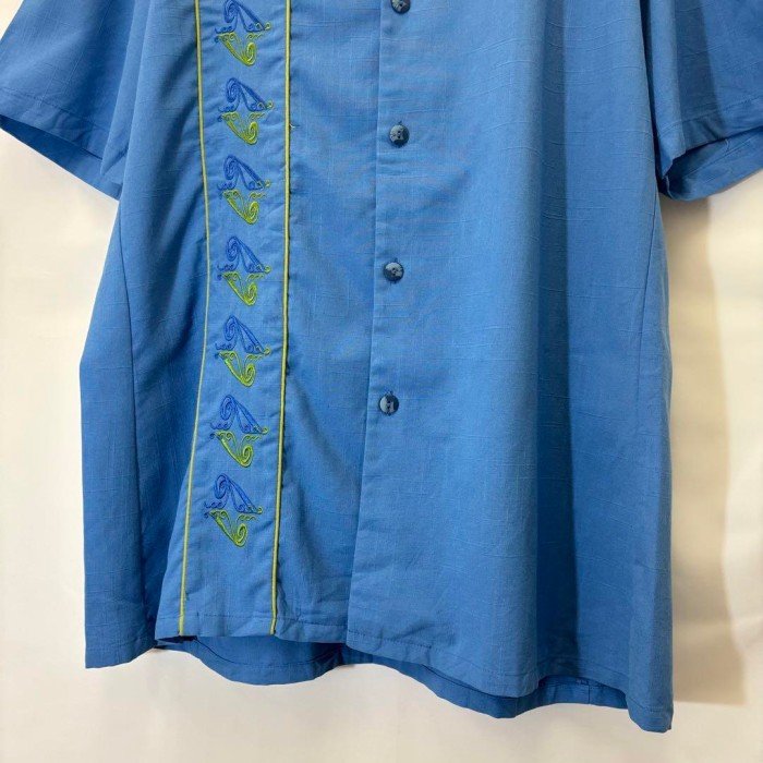 90s 古着 キューバシャツ 開襟シャツ 半袖 ライン 刺繍 ブルー L | Vintage.City 古着屋、古着コーデ情報を発信