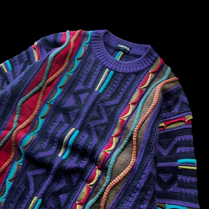 e13/design knit/3D/long sleeve/sweater/tops/purple color/men's/sizeL 3Dニット 柄ニット デザインニット トップス パープル メンズL | Vintage.City 古着屋、古着コーデ情報を発信