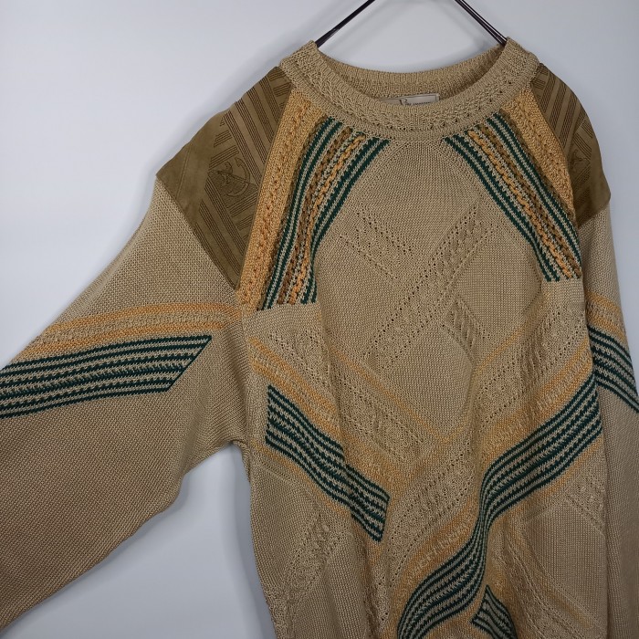 イタリア製　クルーネック　デザインニット　セーター　3D　ケーブル編み　アラン | Vintage.City 빈티지숍, 빈티지 코디 정보