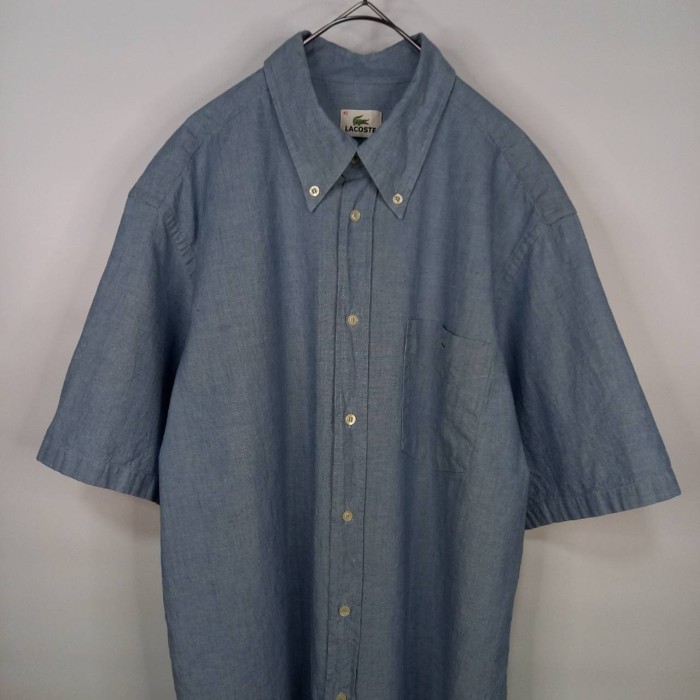 ラコステ　BDシャツ　半袖　ボタンダウン　刺繍ロゴ　無地　ポケット　ブルー　L | Vintage.City 古着屋、古着コーデ情報を発信