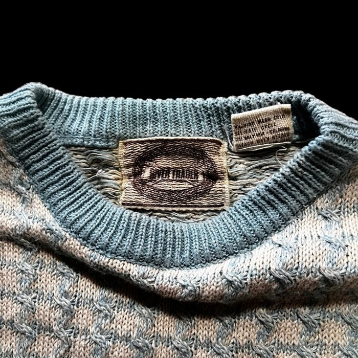 e15/TRAGER/design knit/long sleeve/tops/light blue color/men's/sizeL 総柄ニット デザインニット トップス ライトブルー メンズL | Vintage.City 古着屋、古着コーデ情報を発信