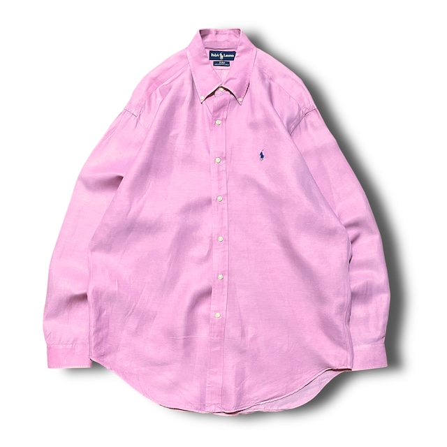 Ralph Lauren】1990's シルクリネンボタンダウンシャツ ピンク 