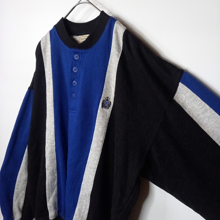 90s　ヘンリーネック　スウェット　トレーナー　長袖　太ストライプ　ブルー　ブラック　L | Vintage.City Vintage Shops, Vintage Fashion Trends