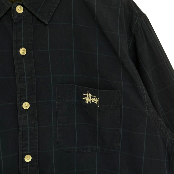 stussy ステューシー シャツ 長袖 刺繍ロゴ ワンポイントロゴ チェック | Vintage.City 古着屋、古着コーデ情報を発信