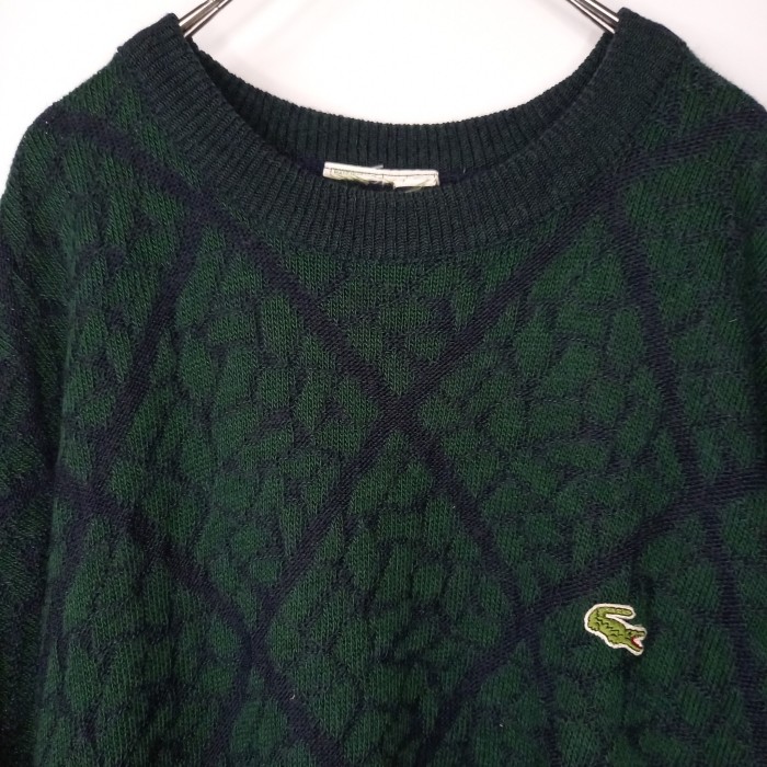 80s　フレンチラコステ　クルーネック　ウールニット　セーター　総柄　グリーン　XL | Vintage.City 古着屋、古着コーデ情報を発信