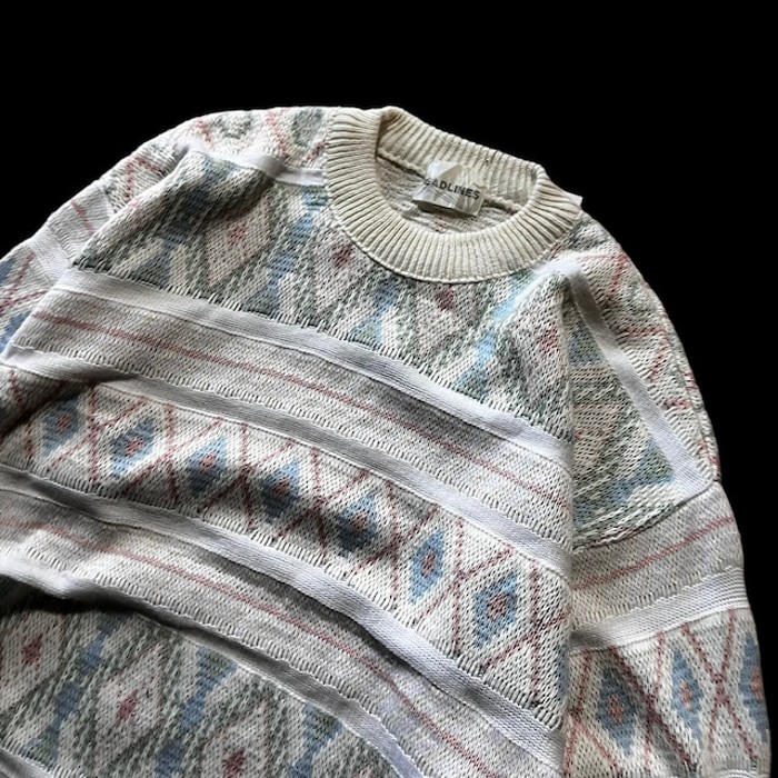 e14/HEADLINES/us/design knit/long sleeve sweater/tops/mulch color/men's/sizeL相当 総柄ニット デザインニット ライトベージュ メンズL | Vintage.City 빈티지숍, 빈티지 코디 정보