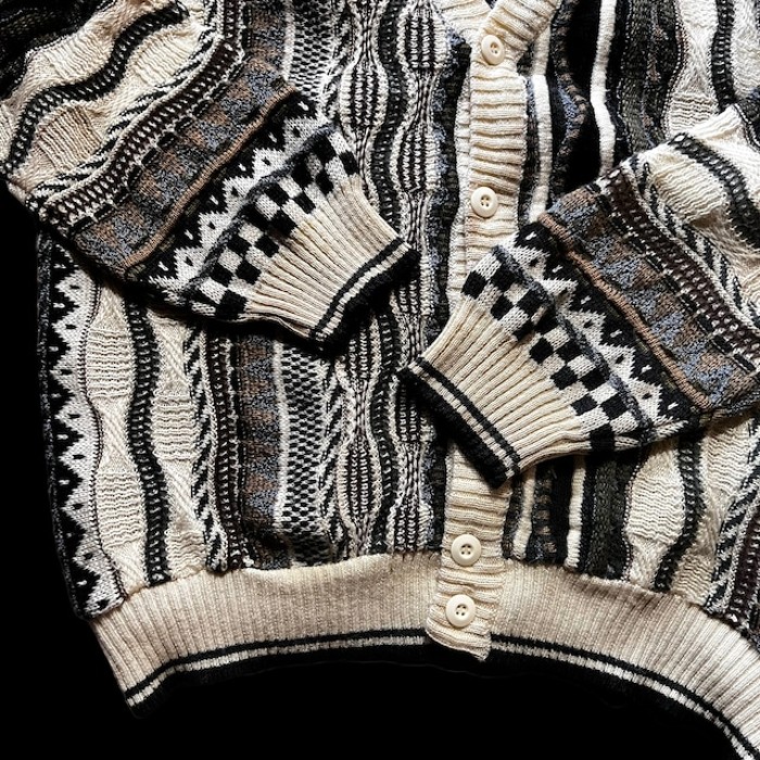 e16/design knit/3D/long sleeve/cardigan/tops/mulch color/men's/sizeL デザインニット 柄ニット 3Dニット カーディガン トップス メンズL | Vintage.City 빈티지숍, 빈티지 코디 정보