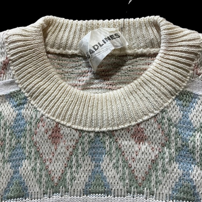 e14/HEADLINES/us/design knit/long sleeve sweater/tops/mulch color/men's/sizeL相当 総柄ニット デザインニット ライトベージュ メンズL | Vintage.City 古着屋、古着コーデ情報を発信
