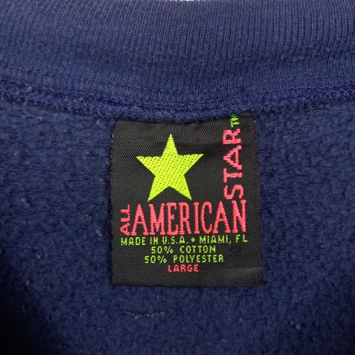 90s　ALL AMERICAN STAR　クルーネック　スウェット　トレーナー　刺繍ロゴ　太アーム　ネイビー　L | Vintage.City 빈티지숍, 빈티지 코디 정보