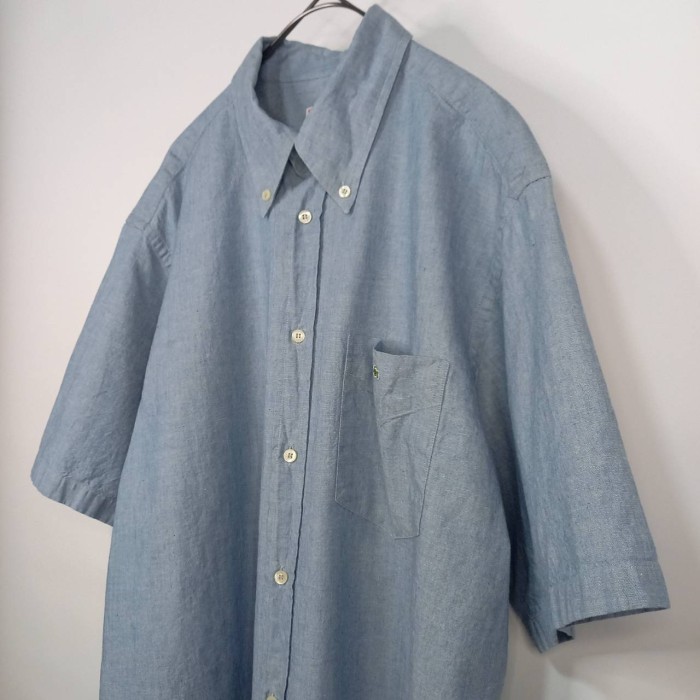 ラコステ　BDシャツ　半袖　ボタンダウン　刺繍ロゴ　無地　ポケット　ブルー　L | Vintage.City 古着屋、古着コーデ情報を発信