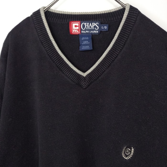 チャップス　Vネック　コットンニット　セーター　刺繍ロゴ　ブラック　L/G | Vintage.City 빈티지숍, 빈티지 코디 정보