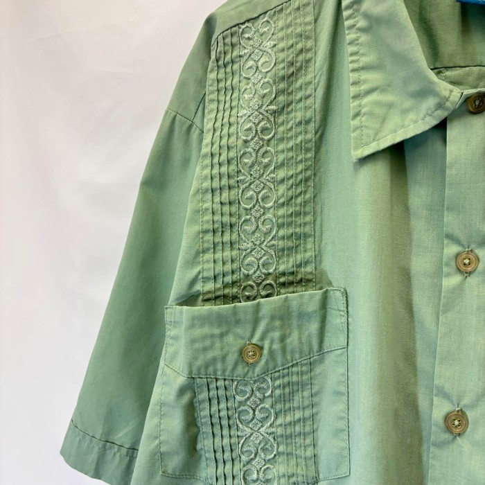 90s 古着 キューバシャツ 半袖 刺繍 ライン 4つポケット グリーン XL | Vintage.City 古着屋、古着コーデ情報を発信