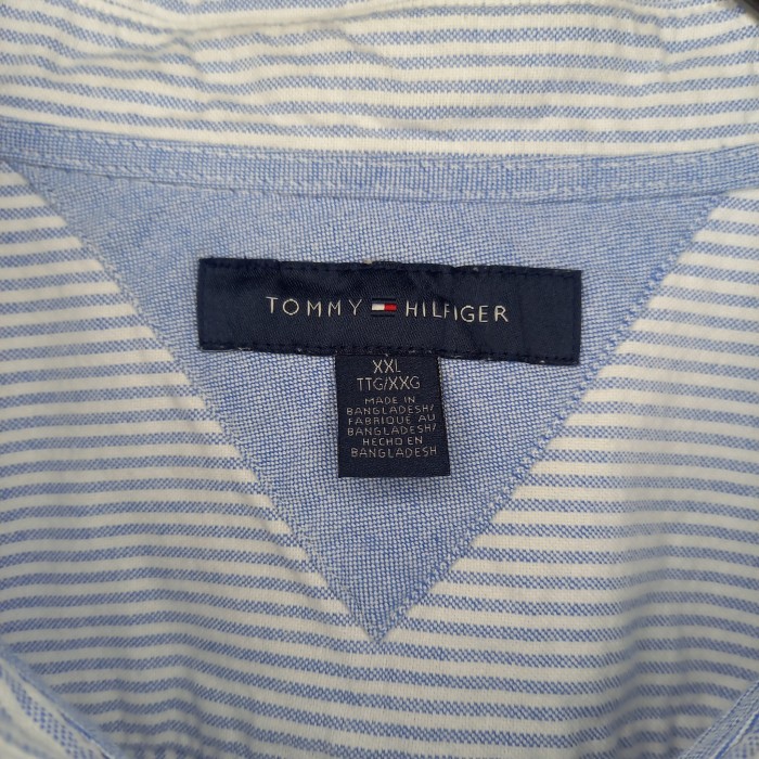 トミーヒルフィガー　BDシャツ　長袖　ストライプ　刺繍ロゴ　ホワイト　XXL | Vintage.City 古着屋、古着コーデ情報を発信
