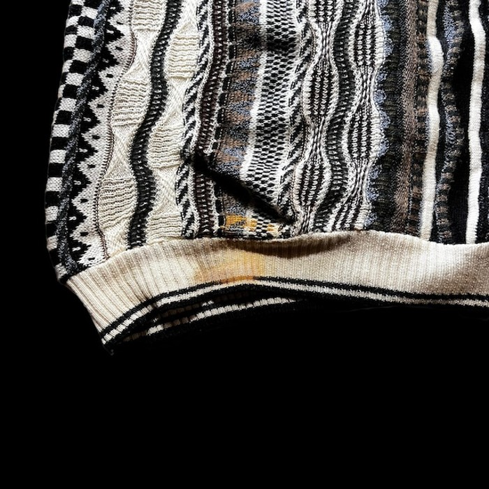 e16/design knit/3D/long sleeve/cardigan/tops/mulch color/men's/sizeL デザインニット 柄ニット 3Dニット カーディガン トップス メンズL | Vintage.City 빈티지숍, 빈티지 코디 정보