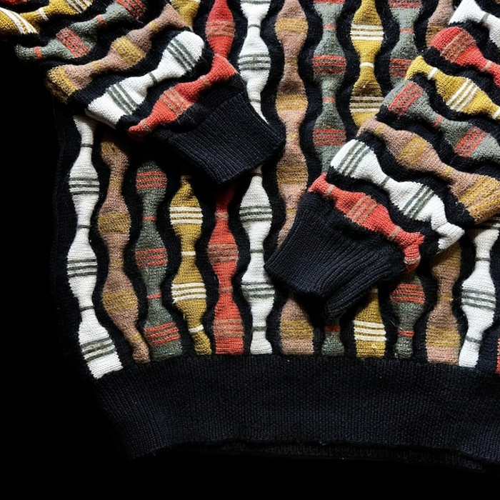 e16/wool knit/3D/design knit/long sleeve/tops/mulch color/men's/sizeXL 3Dニット 柄ニット デザインニット トップス マルチカラー メンズXL | Vintage.City 古着屋、古着コーデ情報を発信